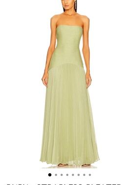 Strapless Pleated Evening Gown in Sage Green